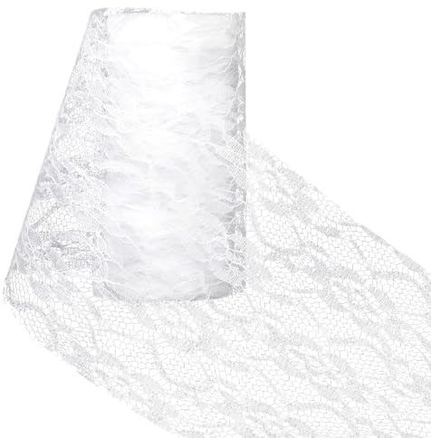 Weiß Tischläufer Spitze(15cm x 25m),Lace Tischläufer Hochzeit,Spitze Tischband,Spitzenband Weiß für Hochzeit Taufe Dekoration