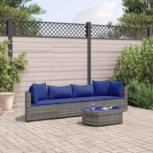 Owoxanthellate Ensemble de canapé de jardin 5 pièces avec table basse, 240 x 205 cm, anthracite, en polyrotin résistant aux intempéries, modulaire, table basse, en verre trempé, 5 places, pour