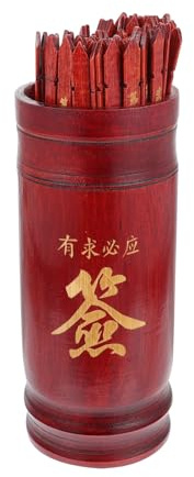 HOMOBABE Jeu de Bâtons Divinatoires Bouddhistes en Bois Seau Traditionnel Chinois, Coffret Complet 1 Set, Accessoire Divination pour Temple et Maison, Style Ancien Rouge Profond