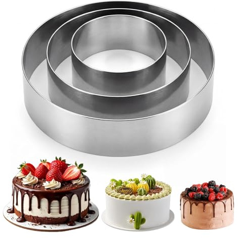 Eulihent 3 Stück Tortenring Set Ø 10/15/20 cm Backring Edelstahl Backrahmen Rund Tortenform 4,5cm Hoch Kuchenform Dessertringe für Tortendeko Schichtkuchen Mousse Gebäck Dessert Kekse