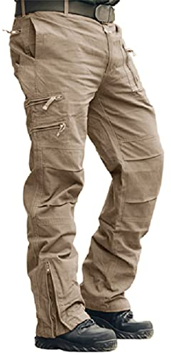 MAGCOMSEN Outdoor Hose Herren Ripstop Militär Hose Baumwolle Cargohose Herren Loose Fit Armee Hose Lange Stretch Freizeithose für Wandern Angeln Khaki 34