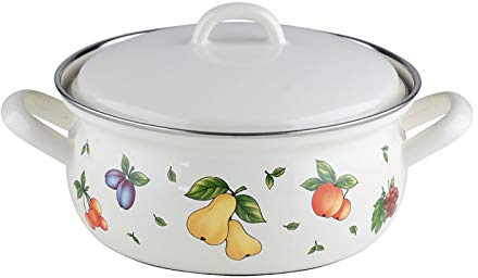 Riess, 0171-068, Kasserolle mit Deckel Ø 20cm, FRUIT GARDEN, Emaille, Vol. (rec.): 2,1 Liter, Made in Österreich, LBH: 27,6x21,7x13,6cm, 1,300kg, Induktionskocher kompatibel, Gasherd geeignet