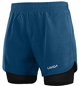 Lixada Short de Course 2 en 1 pour Homme - Séchage Rapide - Respirant - avec Chausson Long