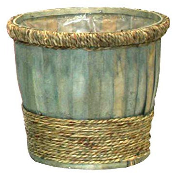 MIMBRE NATURAL MACETERO Sol Gris.Macetero de Madera y Cuerda. Macetero para decoración Interior y Exterior (24 × 24 × 21)