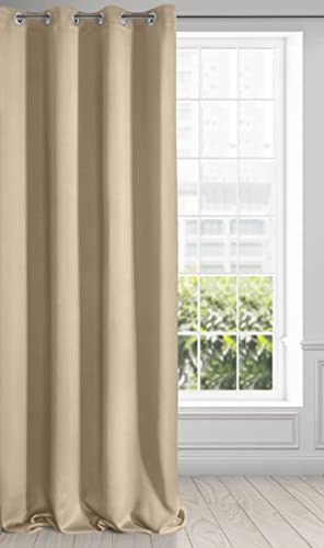 Eurofirany Logan Vorhang Blickdicht, Blackout, Satin Verdunkelungsvorhang mit Ösen-1 STK. Ösenvorhang, Elegant, Glatt, Einfarbig, Wohnzimmer, Schlafzimmer, Beige, 135x250 cm