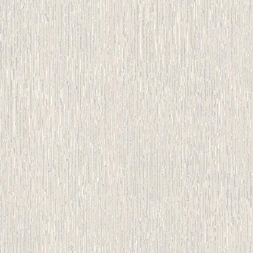 Beige Tapete mit Silber Glitzer Effekt | Elegante Vliestapete mit dünnen Streifen aus Vinyl für Schlafzimmer und Esszimmer | Schlichte Uni Tapete