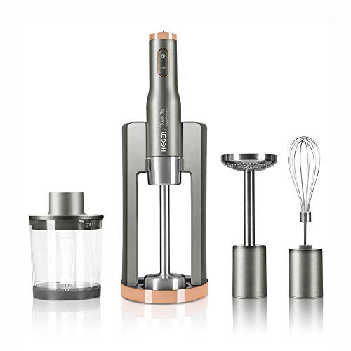 HAEGER Super Set - Conjunto Batidora de Mano con 800W de Potencia, picadora, batidora de Mano, pasapurés y batidora amassadora, con Base de Almacenamiento y Hoja de Titanio 5 cm