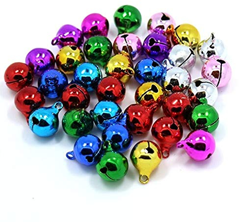 Suneast 100 Stück Bunte Weihnachts Glöckchen Schellen Metall Dekoration Glocken DIY Basteln Jingle Bells mit Öse für Weihnachtsbaum Anhänger Schmuckherstellung Hochzeit Haustier Handwerk - 8mm