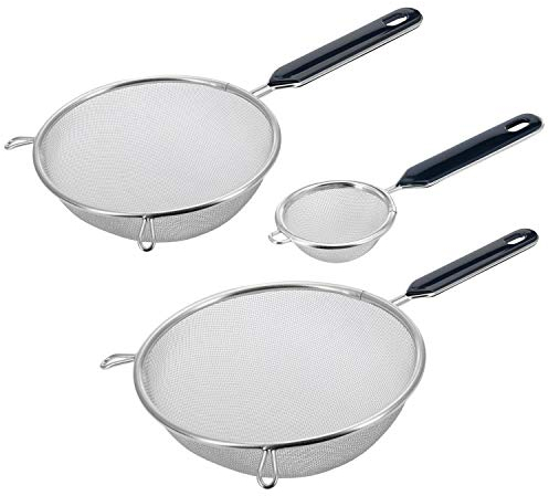 Westmark Set de 3 Passoires, Passoire à Thé ø 7 cm + Passoire de Cuisine ø 16 cm + 20 cm, Traditionnell, plastique/inox, Argenté/noir 128122E6