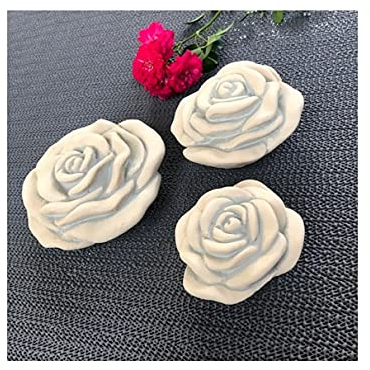Radami 3 er Set Stein Rose Rosenblüte Blüte Blumen Steinguss frostfest wetterfest Garten Deko Handarbeit Handbemalt sandbeige