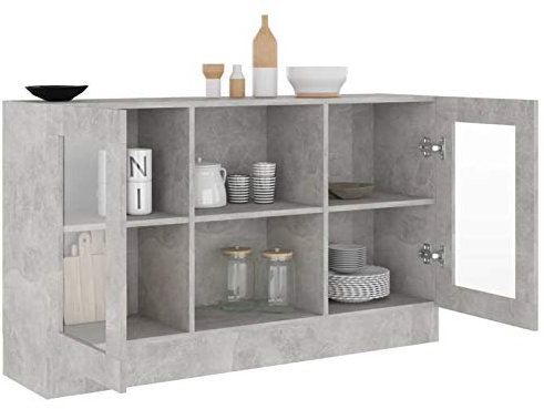 Gawany Armoire à vitrine Armoire de Rangement Gris béton 120x30,5x70 cm Aggloméré