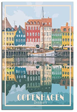 ZSEFV Kopenhagen Dänemark Vintage Reiseposter Haus Deko Poster Modern Schlafzimmer Leinwand Kunst Poster Bild Malerei Poster Wanddekoration Kunst Geschenk
