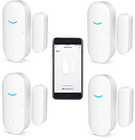 Sensores de Puerta y Ventana WiFi, Alarma Inteligente Tuya con Control de aplicación de notificación Gratuita, Sistema de Alarma de Seguridad para el hogar,Compatible con Alexa (Paquete de 4)