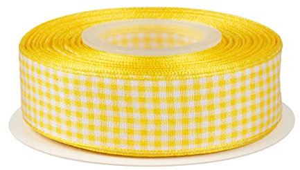 Ribbonitlux Karo-Band 1 Zoll, 22,8 m – Vichy-Muster mit gewebtem Rand, für DIY-Basteln, Blumensträuße und Heimdekoration (Gelb)