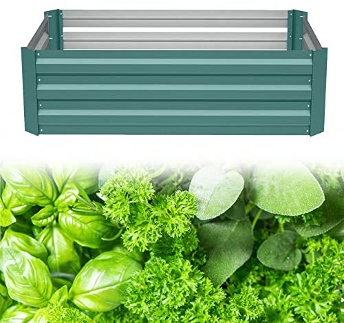 DKIEI Raised Beds Garden Raised Planters, 120x90x30cm Galvanised Steel Powder Coated Metal Raised Garden Kit for Plants Vegetables Flowers & Herbs Growing, Bottomless Planter Green
