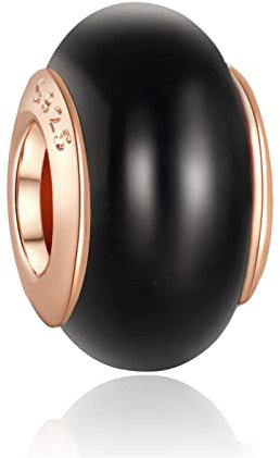 LaMenars Nero opaco di Murano Viola Opaco 925 Perline in Argento Sterling Adatto a Bracciali, Gioielli di Compleanno di Halloween Regali Donne Ragazze
