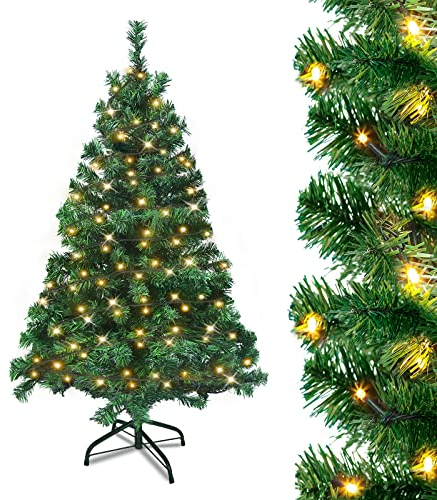 UISEBRT Árbol de Navidad Artificial con Luces LED, Soporte de Metal y 180 Luces, Árbol de Navidad de PVC Verde para Decoración Navideña (150cm)
