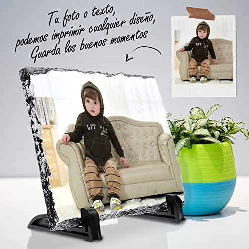 FELIZ TECNO Marco piedra de Fotos.Recuerdo Original. Regalo Personalizado con Foto.Cuatro Formas. Rectangular 20 x 15 cm (±1 cm).