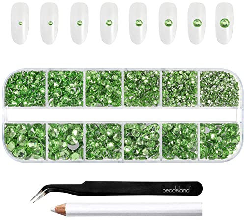 Beadsland Strasssteine für Makeup,8 Größen 2500pcs Kristall flache Rückseite Strasssteine Gesicht Edelsteine für Nägel Handwerk mit Pinzette und Wachsstift,Hellgrün,SS4-SS30