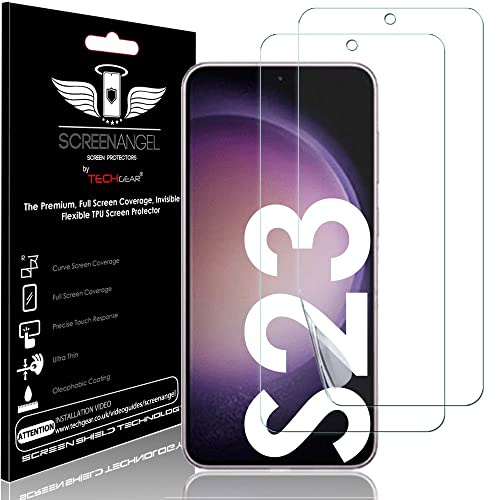 TECHGEAR [2 Pack Screen Protector fits Samsung Galaxy S23 5G [Screen Angel Edition] [In-Display Fingerprint Support][Case Friendly] [Bubble Free] [FULL Screen Coverage] HD Clear Flexible TPU Film