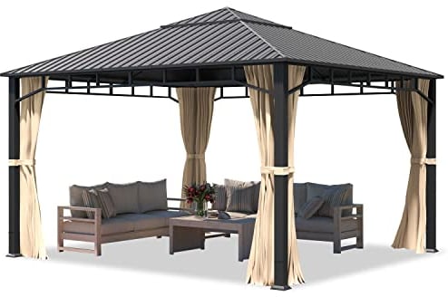 TOOLPORT Gartenpavillon 4x4 m Stahldach Hardtop 4 Seitenteile in Champagner, Pfosten 9x9 cm