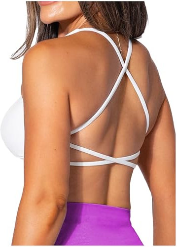 TZLDN Sport BH Rückenfrei Damen Gepolstert Bustier Cross Back Gym Yoga Push up Bra Crop Top Sport Oberteile ohne bügel C01 Weiß XS