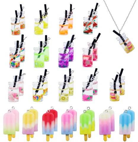 CONNECTION 40 Stück Charms Bubble Tea Bubble Tea Anhänger Ohrringe Selber Machen Set Milchtee Schmuck für Selber Machen Armband Halskette Schlüsselanhänge Schmuckanhänger Resin Schmuck Selber Machen