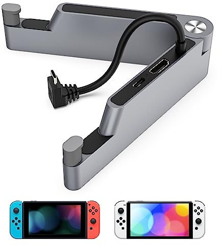 MoKo Switch Dock Compatibile con Nintendo Switch/Switch OLED, Switch TV Dock con 4K HDMI/Type C Porta di Ricarica, Stazione per Switch Ufficiale, Base di Ricarica Supporto per Switch, Grigio