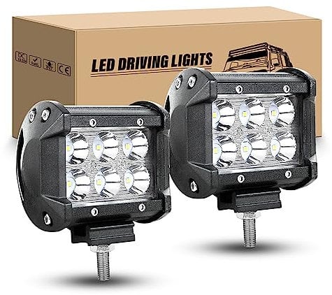 RIGIDON Phare led 12V 24V, 2PCS 4 pouces 10cm 18W Projecteur Spot Phare de Travail Longue Portee Barre LED Feux de Travail Lampe de Travail pour 4x4 Voiture Camion Tracteur SUV Bateau