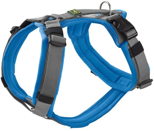 HUNTER Hundegeschirr Maldon UP, Farbe: blau/grau, weich gepolstert & komfortabel, stark reflektierend durch 3M Scotchlite, 4-Fach verstellbar, mit gepolstertem Griff (ab S-M), Größe: M