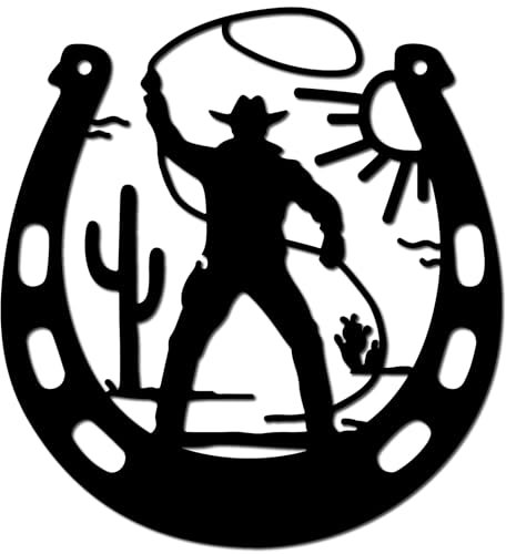CREATCABIN Hufeisen-Wanddekoration Metall,Western-Cowboy-Wandkunst,Sonnen-Eisen-Wandschilder,Hängende Ornament-Skulptur Für Balkon,Garten,Zuhause,Wohnzimmer,Innendekoration,Mattes Rotguss,20x20cm