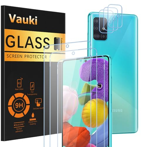 Vauki Lot de 3 Verre Trempé pour Samsung Galaxy A51 avec Caméra Protection écran 3 Pièce,HD Film Protecteur d'écran,9H Dureté,Anti-Rayures,Sans Bulles,Ultra Transparent Vitre pour Samsung A51 6.5