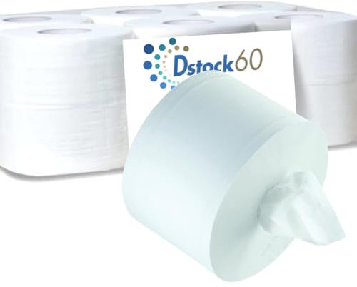 DSTOCK60-12 rouleaux de papier toilette à dévidage central ou latéral mini jumbo - Pure ouate lisse 200 Mètres de long - Compatible distributeur mini jumbo à dévidage central