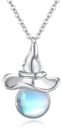 Waysles Halloween Kette Hexe 925 Sterling Silber Mondstein Anhänger Hexenhut Halloween Thema Gothic Geschenk Magischer hexe Schmuck für Kinder Mädchen Damen