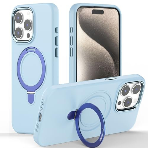 TECHGEAR iPhone 15 Pro Stand Case, Premium Liquid Silicone Shockproof Anti-Scratch Magnetic Kickstand Case, Soft Microfibre Lining, Compatible with MagSafe Case for iPhone 15 Pro 6.1 - Soft Blue