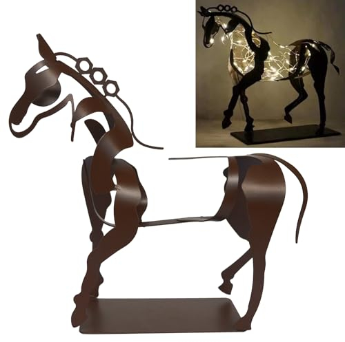 Swsdee Rustikale Metall Dreidimensionale Durchbrochene Pferdeskulptur, Vintage Pferd Statue Dekoration Hat Eine Erfolgreiche Bedeutung, Dekoration für Wohnzimmer, Büro, Bücherregal, Schlafzimmer