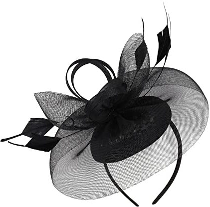20er Jahre Accessoires Gatsby Accessoires Damen 2023 Fascinator Hut Feder Mesh Tea Party Haarband für Frauen Pfau Haarschmuck 20er Jahre Accessoires (Black, One Size)