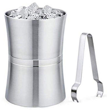 Pimex ice bucket, Professional Metal Barware/Bar Tools, 13.8 * 18.8cm Stainless Steel Ice Bucket with Handle and Drain Tray