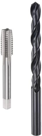 sourcing map Ensemble de tarauds et forets, tarauds filetés UNC 7/16-14 et foret hélicoïdal en oxyde noir de 0,9 cm, kit d'outils de réparation de taraudage de taraudage