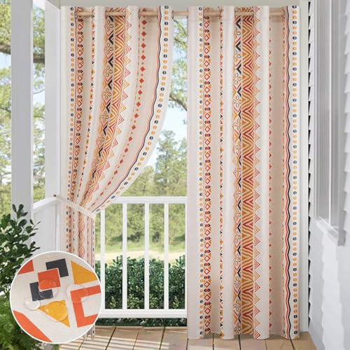 BTTO 2 Panels Outdoor Curtains for Patio Waterproof, Bohemian Pergola Curtains, Blackout Thermal Insulated Grommet Curtain for Gazebo, Porch, Indoor Living Room, Bedroom