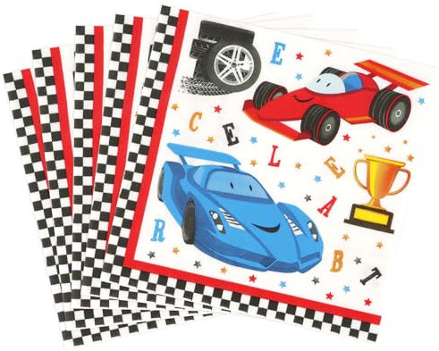 WERNNSAI Rennwagen Partyserviettenzubehör – 50 Stück Rennwagen Geburtstagsservietten aus Papier Einweg Partydekorationen mit kariertem Rennthema für Kinder und Jungen