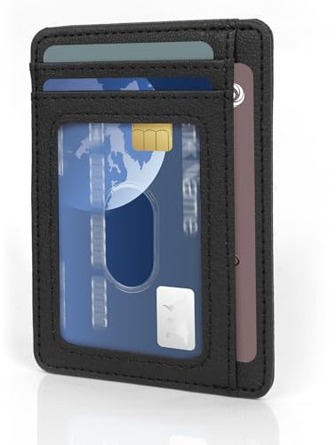 Iridsmole Credit Card Holder RFID Blocking, Black Cards Protector Sleeves, Cards Protection Wallets, Slim Blocking Wallet with ID Window, RFID Card Holder for Women Men