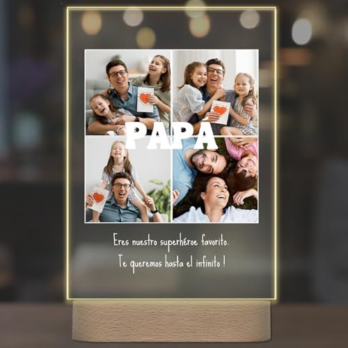 Lámpara Personalizada - Lampara con Foto y con Texto, Regalos Originales, Luz LED, Regalo Día del Padre, Pareja, Amigos, Familiares, Regalos Personalizados, Placa de Metacrilato con Luz (PAPÁ)
