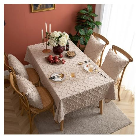Epinki Tischwäsche 135x220CM, Tischdecke Rhombus Baumwolle Leinen, Geburtstag Tischdecke Tischschutz für Drinnen Draussen Garten Esszimmer, Khaki