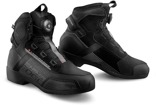 SHIMA EDGE Scarpe da moto da uomo e da donna, in pelle, ventilate, impermeabili, ATOP, Donna Ventilato Nero, 37 EU