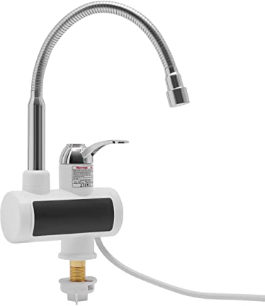 3000W Elektrische Wasserhahn aus Edelstahl und ABS mit Durchlauferhitzer, 360° Drehbar Warmwasserhahn Küchenarmatur mit LED-Digitalanzeige, IPX4 Heizung Mischbatterie für Küche, Badezimmer