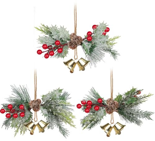 DETENE 3 Stück Glöckchen Weihnachtsbaumschmuck 24 cm Schellen Glocken Anhänger mit Jingle Bells Weihnachtsglocken Hängen für Weihnachtsbaum Kranz Hängedekorationen