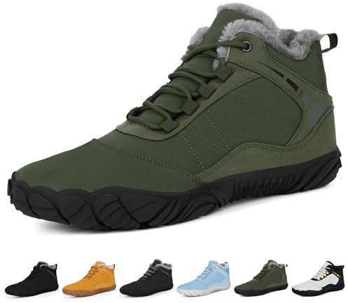 RUYI Chaussures pieds nus d'hiver pour homme et femme - Doublure chaude - Chaussures d'hiver imperméables - Chaussures de trail confortables - Avec large boîte à orteils, Wb02 Vert armée, 39 EU