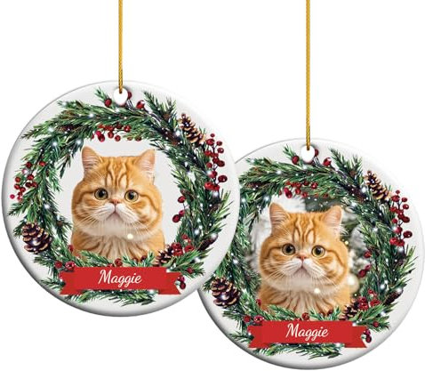 ALBK Personalised Photo Christmas Bauble - Custom Cat Ornaments for Christmas Trees Decorations, Cat Lovers Keepsake Present