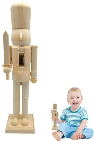 Unfinished Nutcracker | Christmas Wooden Unfinished Nutcrackers | Creative Tabletop Figurine Puppet Craft Decor for Kids Boys Girls to Paint